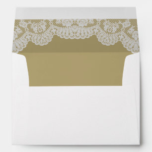 Ecru Gold White Lace Wedding Envelope