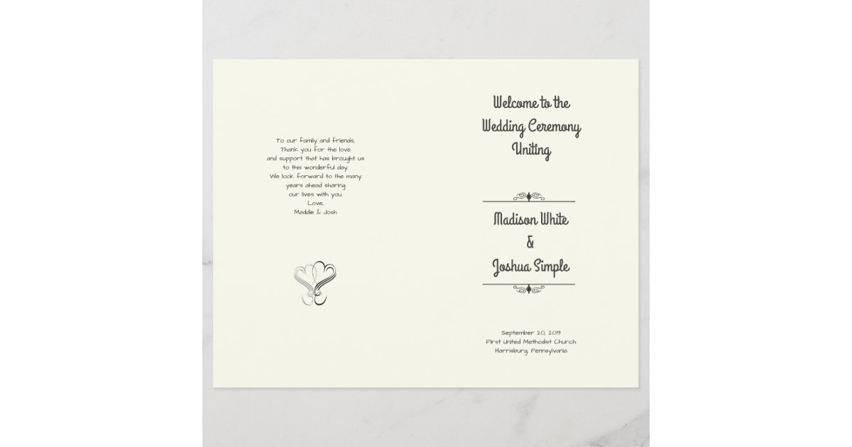 Ecru Hearts Folded Wedding Program Template Zazzle Com