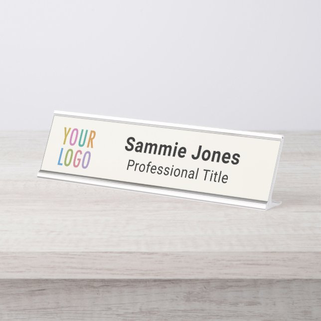 Ecru Interchangeable Desk Name Plate Business Logo (Front)