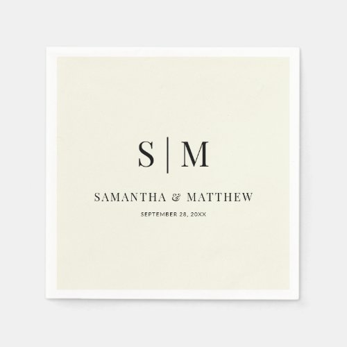 Ecru Ivory Simple Elegant Couple Initials Wedding Napkins