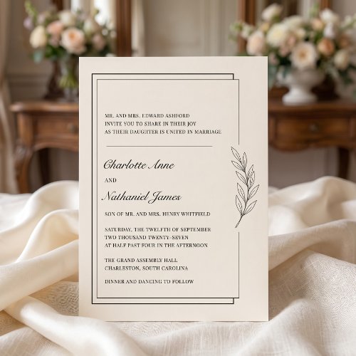 Ecru Leaf Branch Formal Wedding Invitation