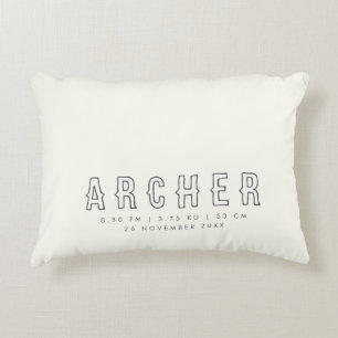 Ecru Minimalist Name  and Birth Stats Accent Pillow
