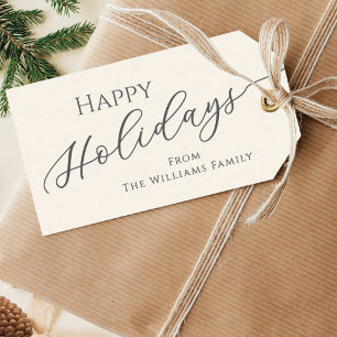 Ecru Modern Minimalist Happy Holidays Gift Tags