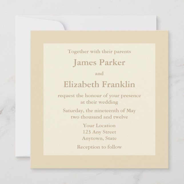 Ecru or Cream Square Wedding Invitations (Front)