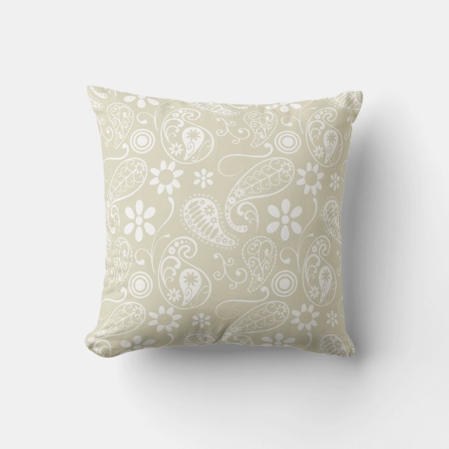 Ecru Paisley; Floral Throw Pillow (Front)