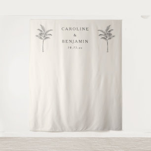 Ecru Palm Tree Line Custom Wedding Photo Backdrop