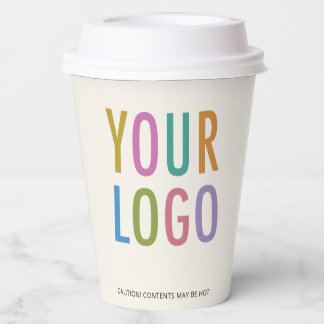 Ecru Paper Cups with Lids Custom Logo Branded 12oz