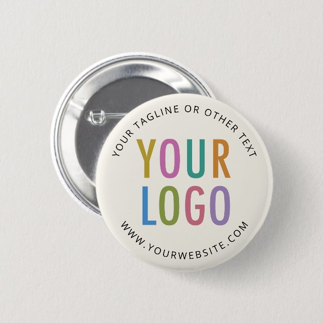 Ecru Pin Back Button with Logo Round Custom Badge (Front & Back)