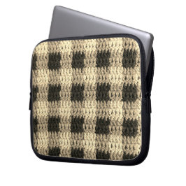 Ecru Plaid Artisan Crochet Print Electronics Bag