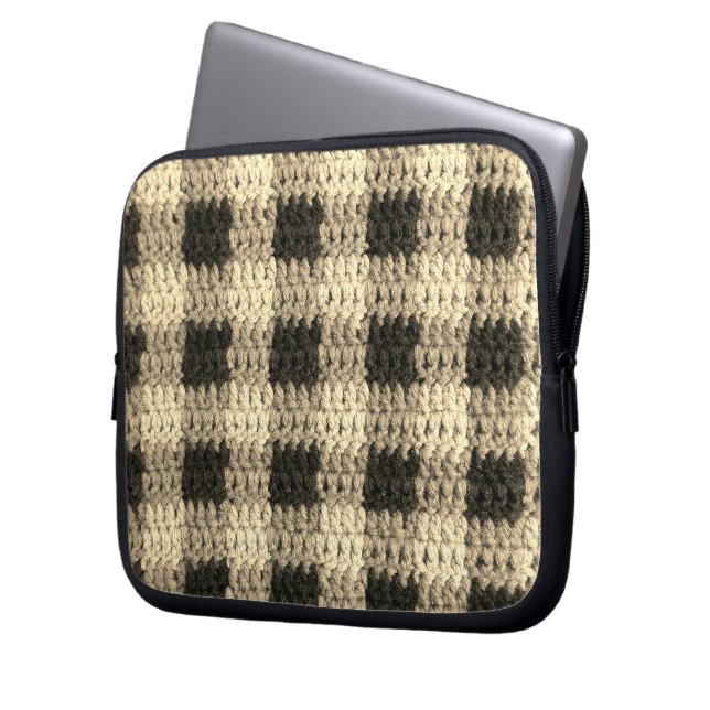 Ecru Plaid Artisan Crochet Print Electronics Bag (Front Left)