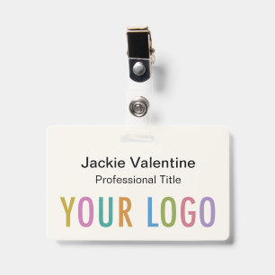 Ecru PVC Name Badge with Reel Clip or Lanyard