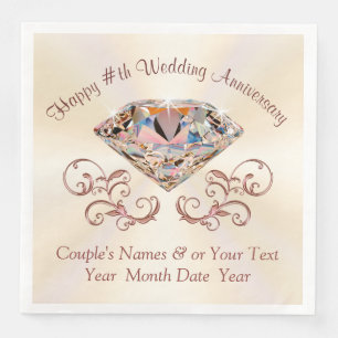 Ecru, Rose Gold Anniversary Napkins, Personalized Paper Dinner Napkins