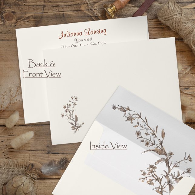 Ecru Rustic Boho Terracotta Wildflower Wedding Envelope (Creator Uploaded)