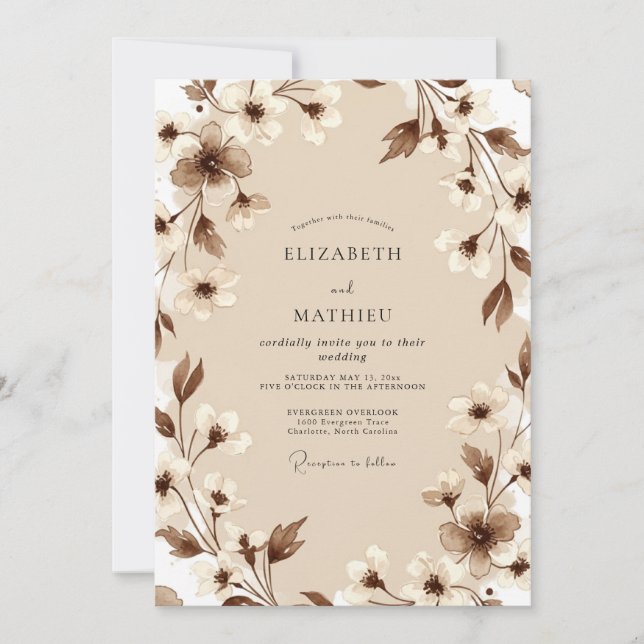 Ecru Serene Pastoral Wedding Invitation (Front)