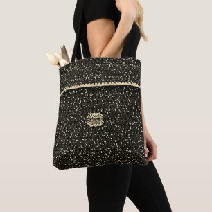 Ecru Speckled Black Unique Artisan Crochet Print  Tote Bag