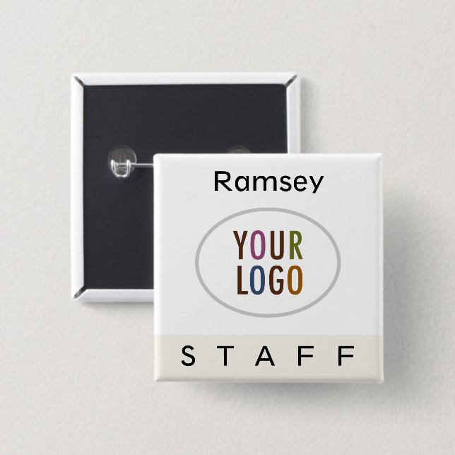 Ecru Staff Pin Back Name Badge Logo Square Button (Front & Back)