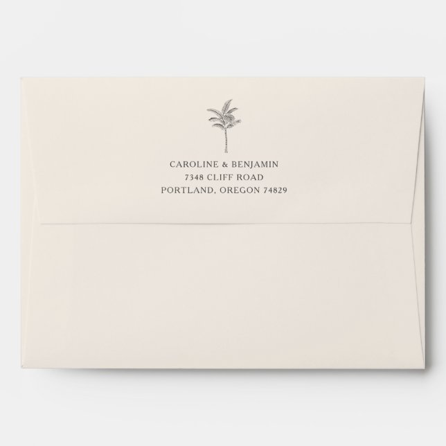 Ecru Wedding Off-White Palm Tree Return Address Envelope (Back (Top Flap))