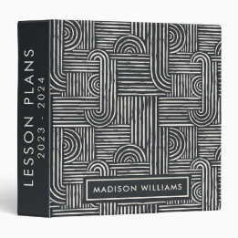 Ecru White Black Minimalist Boho Teacher Planner 3 Ring Binder