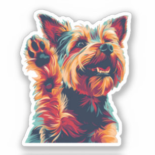 Ecstatic Yorkshire Terrier Waving at You Sticker