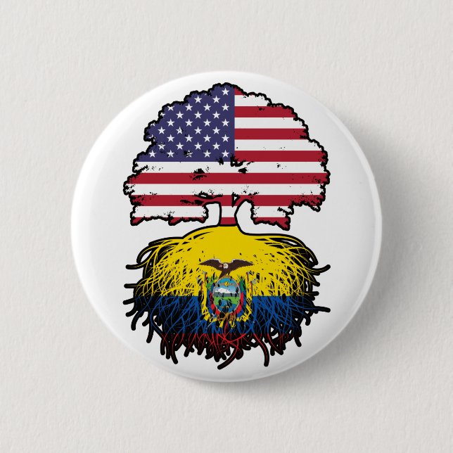 Ecuador Ecuadorian American USA Tree Roots Flag Button (Front)