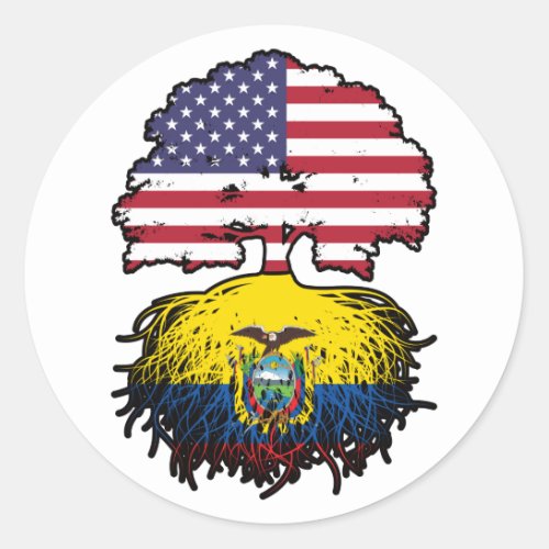 Ecuador Ecuadorian American USA Tree Roots Flag Classic Round Sticker