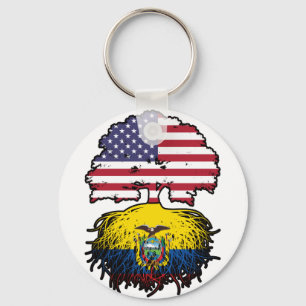 Ecuador Ecuadorian American USA Tree Roots Flag Keychain