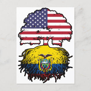 Ecuador Ecuadorian American USA Tree Roots Flag Postcard