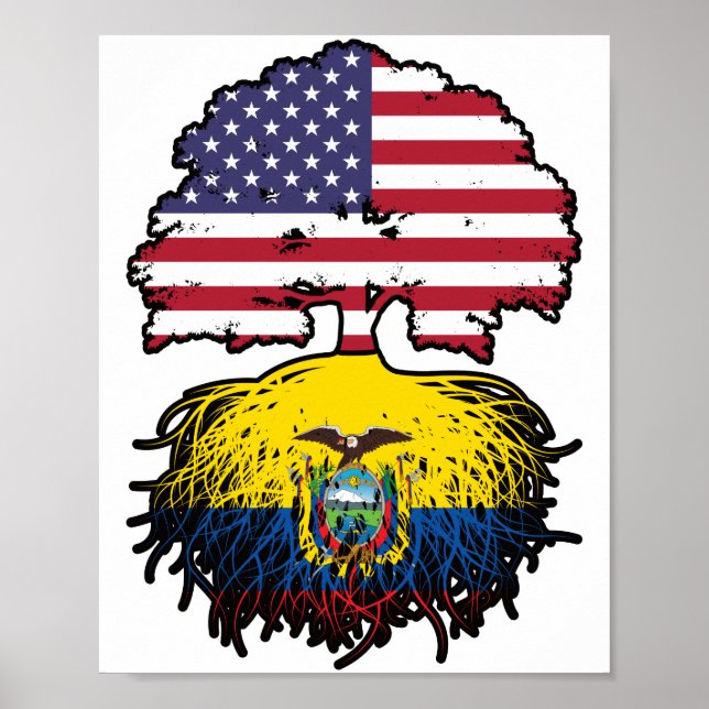 Ecuador Ecuadorian American USA Tree Roots Flag Poster (Front)