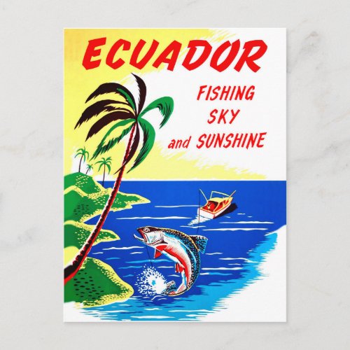 Ecuador fishing and sunshine vintage travel postcard