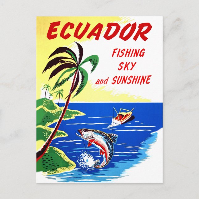 Ecuador, fishing and sunshine, vintage travel postcard (Front)