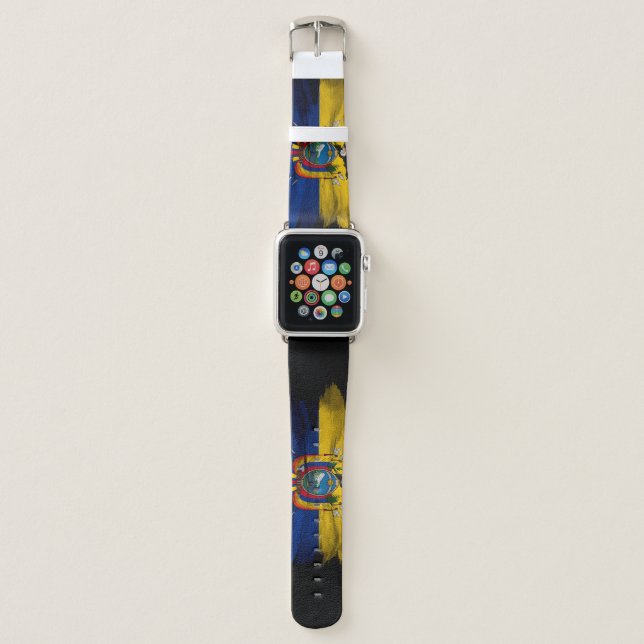 Ecuador flag brush stroke, national flag apple watch band (Front)