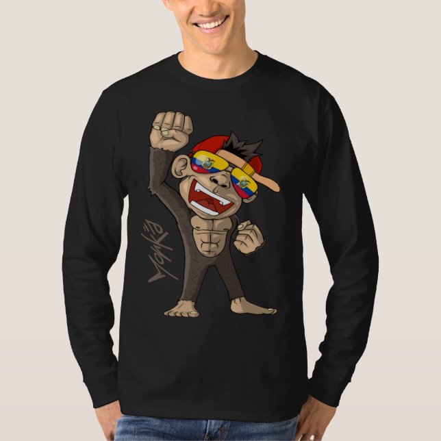 Ecuador Flag  Cheering Monkey  Fan T-Shirt (Front)
