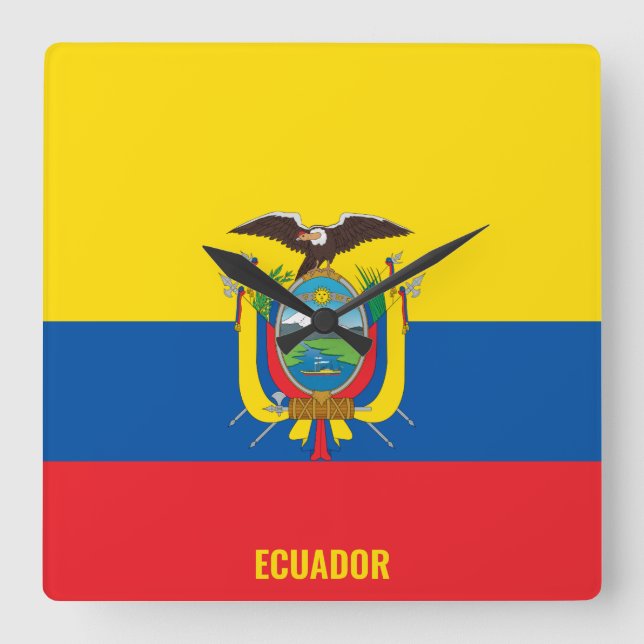 Ecuador Flag Dazzling Patriotic Square Wall Clock (Front)