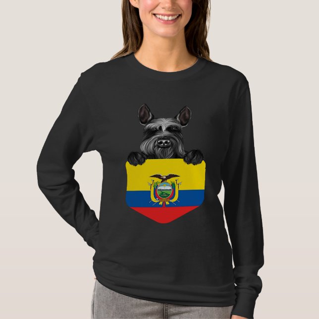 Ecuador Flag Giant Schnauzer Dog In Pocket T-Shirt (Front)