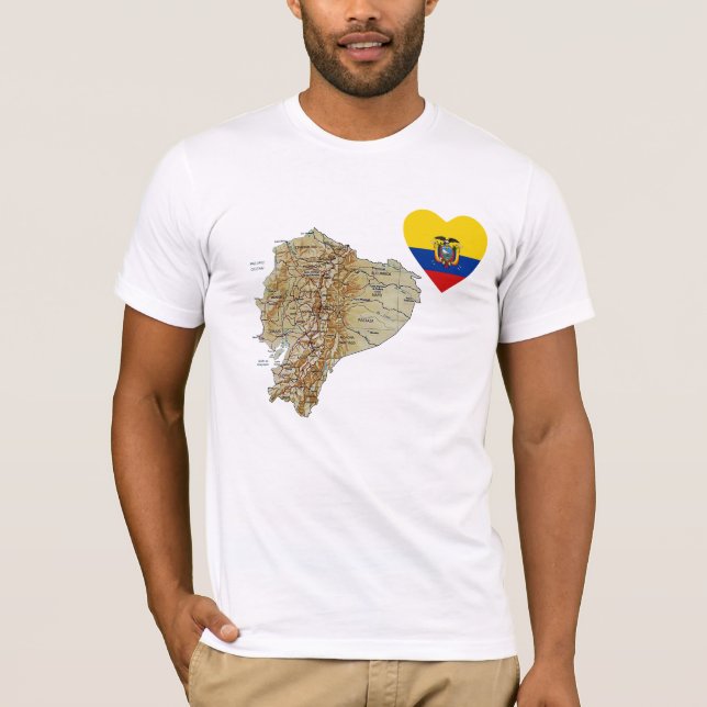 Ecuador Flag Heart and Map T-Shirt (Front)