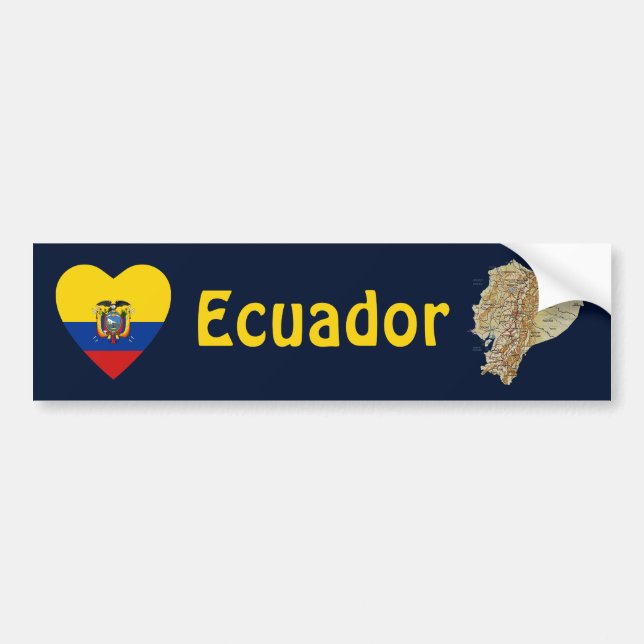 Ecuador Flag Heart + Map Bumper Sticker (Front)