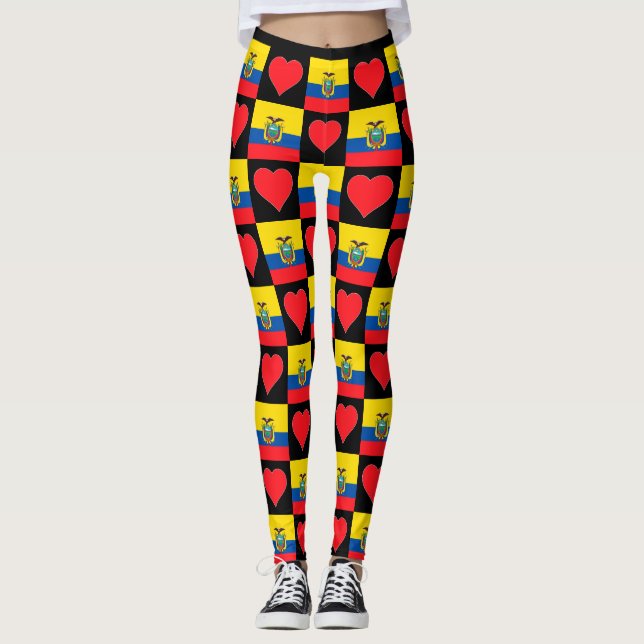 Ecuador Flag Heart Pattern Patriotic Ecuadorian Leggings (Front)