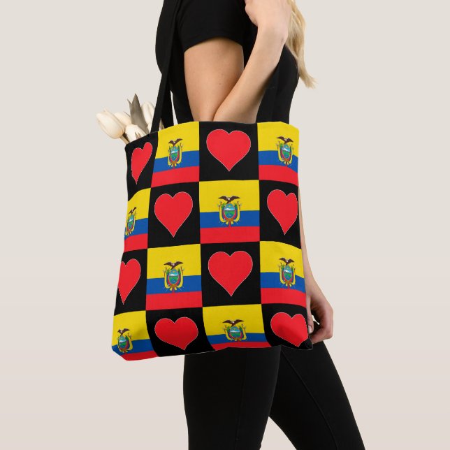 Ecuador Flag Heart Pattern Patriotic Ecuadorian Tote Bag (Close Up)