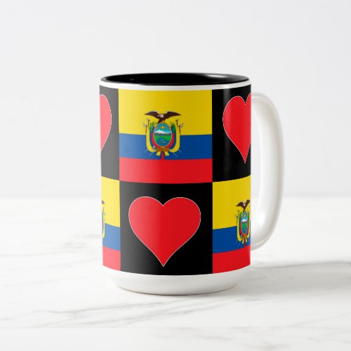 Ecuador Flag Heart Pattern Patriotic Ecuadorian Two_Tone Coffee Mug