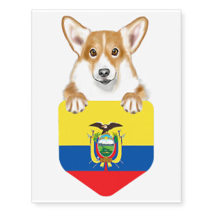 Ecuador Flag Pembroke Welsh Corgi Dog In Pocket Temporary Tattoos
