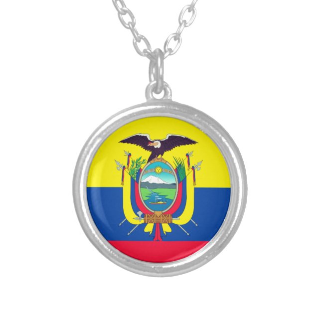 Ecuador Flag Silver Plated Necklace (Front)