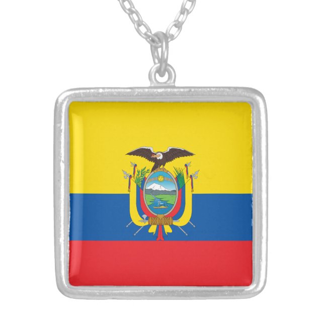 Ecuador Flag Silver Plated Necklace (Front)