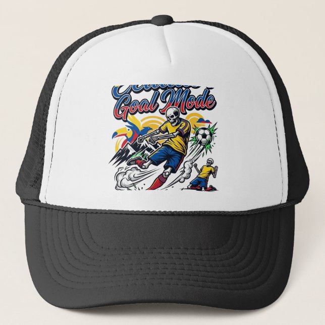 Ecuador Goal Mode Skeleton Striker Nations Dynamic Trucker Hat (Front)