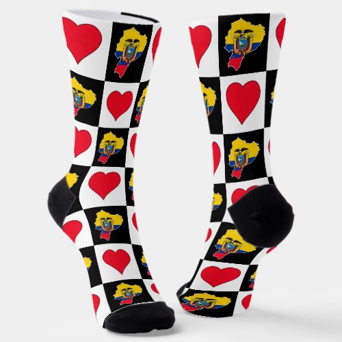 Ecuador Heart Pattern Ecuadorian National Flag Map Socks