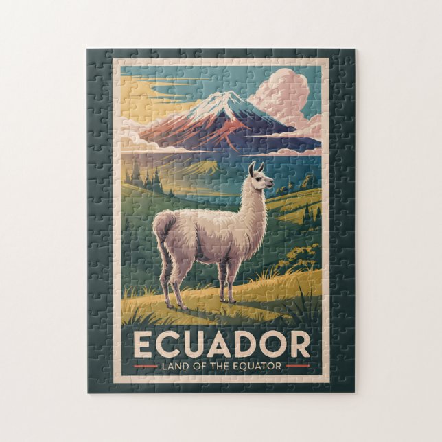 Ecuador Llama Illustration Travel Art Vintage Jigsaw Puzzle (Vertical)