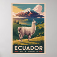 Ecuador Llama Illustration Travel Art Vintage