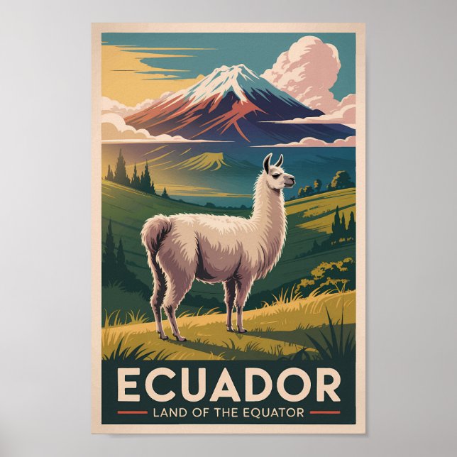 Ecuador Llama Illustration Travel Art Vintage Poster (Front)