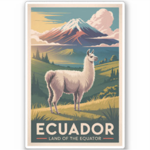 Ecuador Llama Illustration Travel Art Vintage Sticker