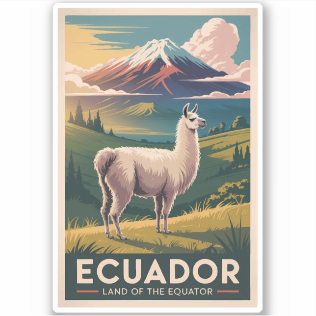 Ecuador Llama Illustration Travel Art Vintage Sticker (Front)