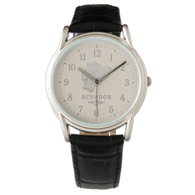 Ecuador Map Cream Silver-Effect Watch (Front)
